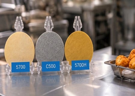 商用炸油濾紙 C-500、5700、5700H 三款規格,於商用廚房油炸作業現場